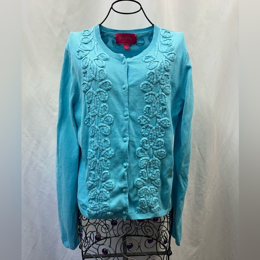 Lilly Pulitzer jubilee teal embroidered button down cardigan size L